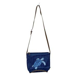 Vera Bradley Blue Regatta Straw Embroider Sea Turtle Bucket Bag CrossBody Purse
